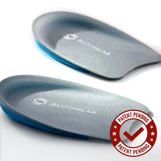 Close-up of BloomLab heel cups showing soft gel texture that cushions the heel during walking