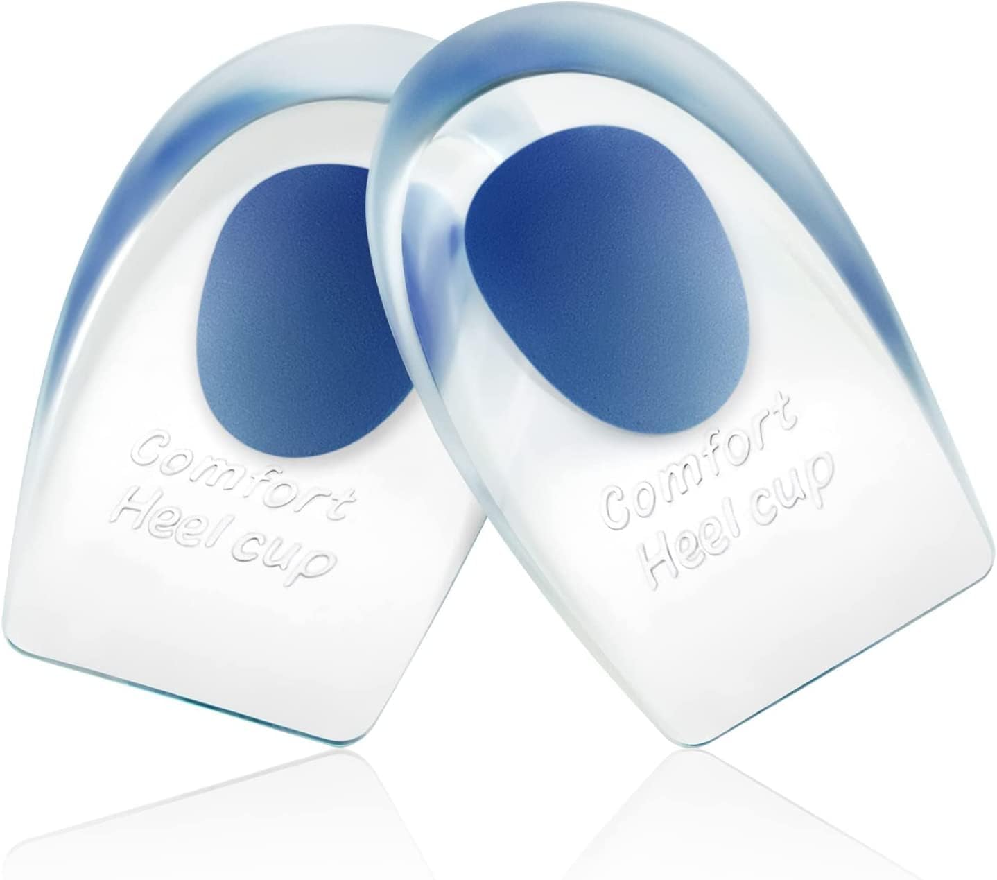 Soft silicone heel cups provide cushioning and relieve heel pressure for everyday walking comfort