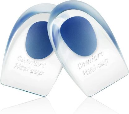 Soft silicone heel cups provide cushioning and relieve heel pressure for everyday walking comfort