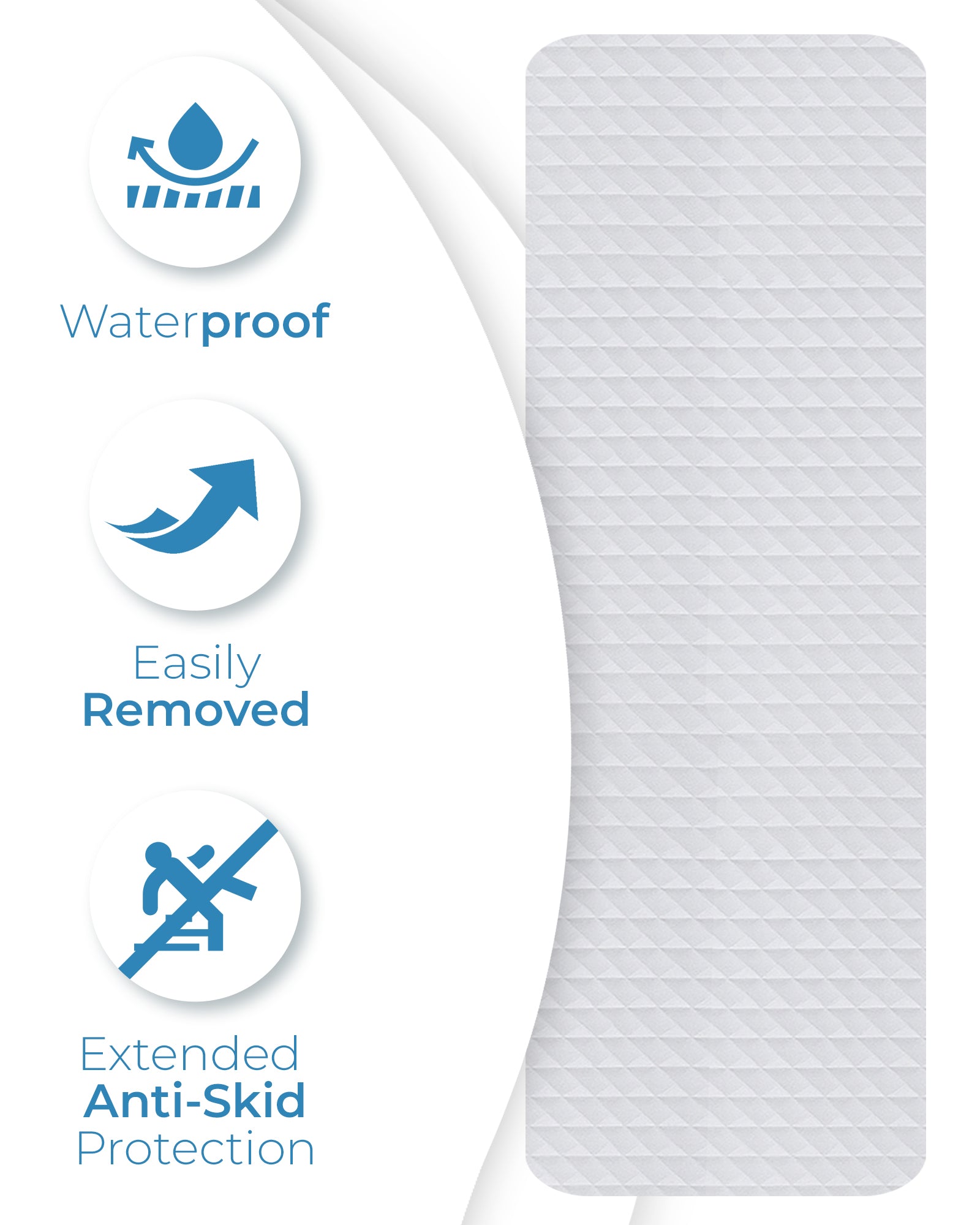 Plastic scraper tool included with rectangle bath safety stickers, shown smoothing the sticker during installation to remove air bubbles and ensure flat contact