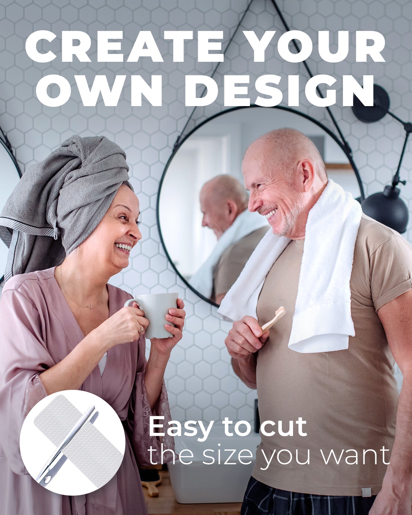 Clear anti-slip shower stickers on wet surface allowing water to flow freely between pieces, helping the bathtub surface dry naturally after use