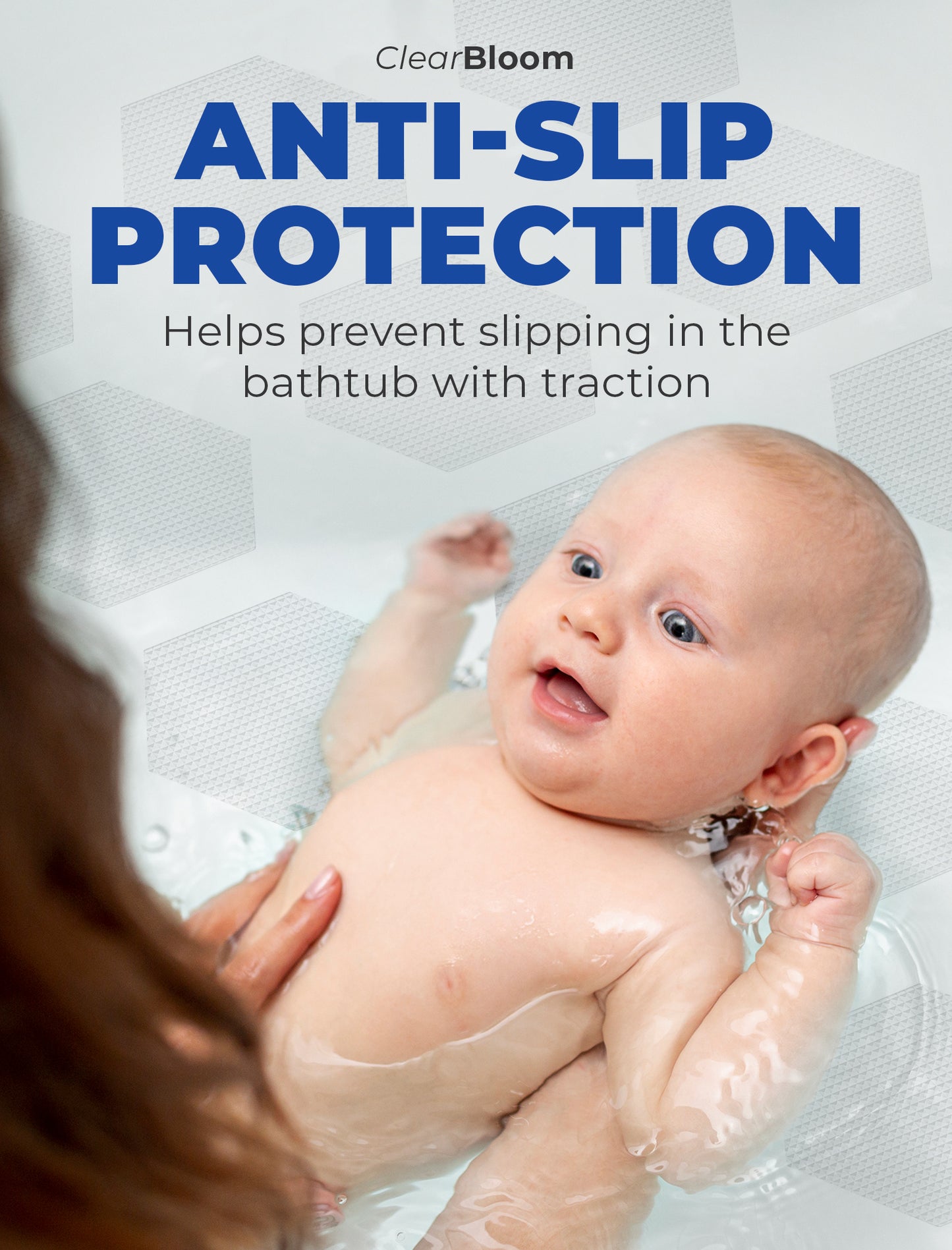 Clear anti-slip shower stickers installed in a modern bathroom interior, demonstrating practical everyday use while preserving a calm, uncluttered aesthetic