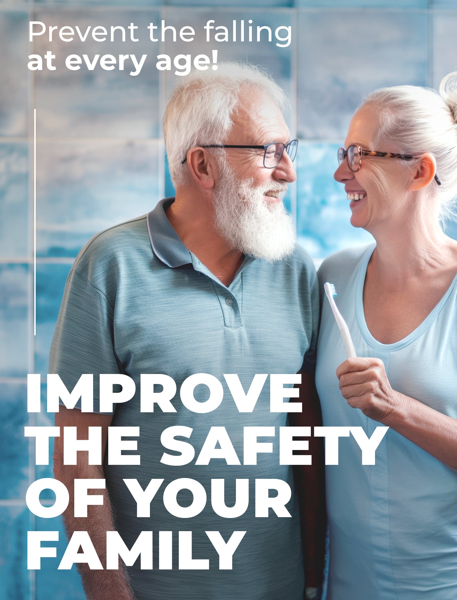 Adult couple standing together in a bathroom setting, illustrating everyday home environment where bathroom safety accessories are commonly used
